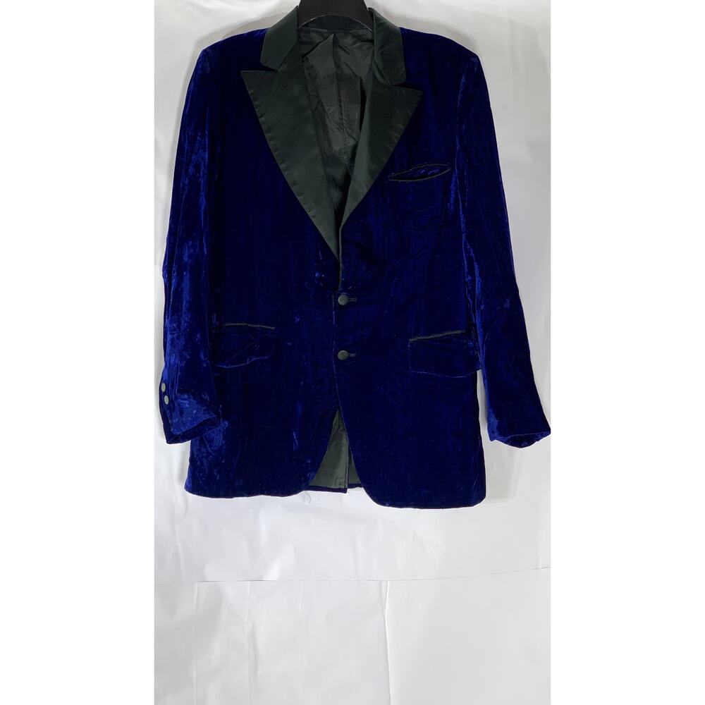 UNBRANDED Men's Royal Blue Velvet Notch Collar Two-Button Blazer SZ S
